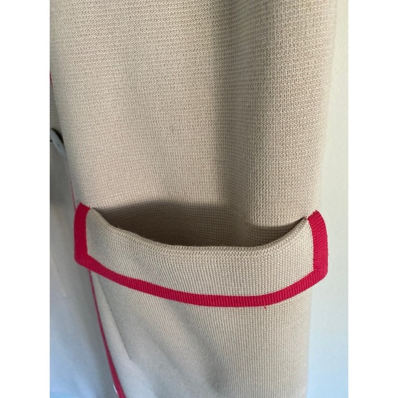 Vintage Kramer's Carmel By The Sea Long Coat Cream Knit Pink Red Trim Pockets - Picture 4 of 9